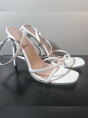 White Strappy High Heel Sandals - Women's Elegant Evening Shoes